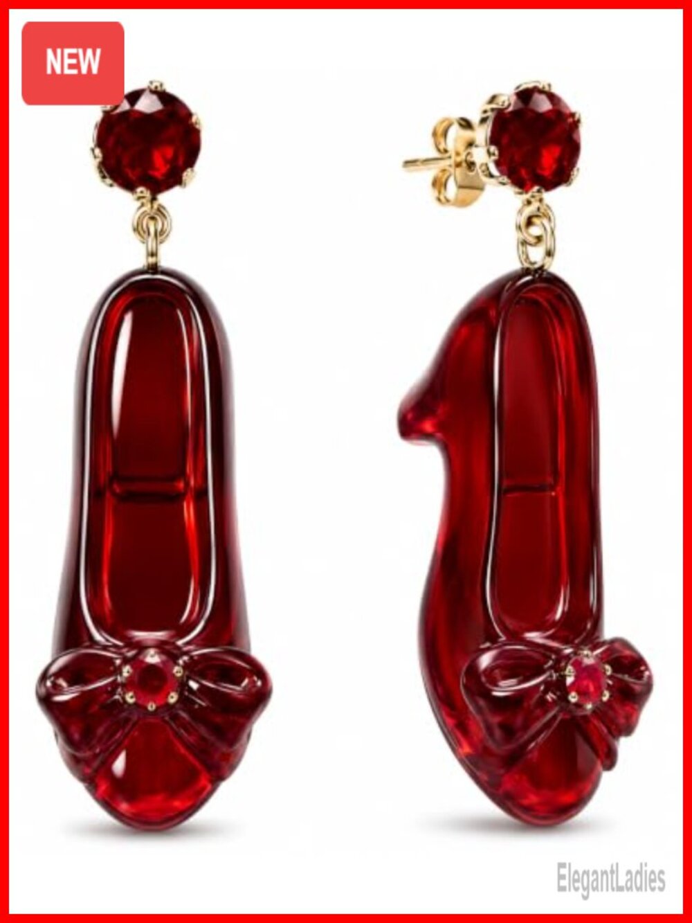 Ruby Slipper Dangle Earrings Silver-Tone Acrylic Wizard of Oz Style